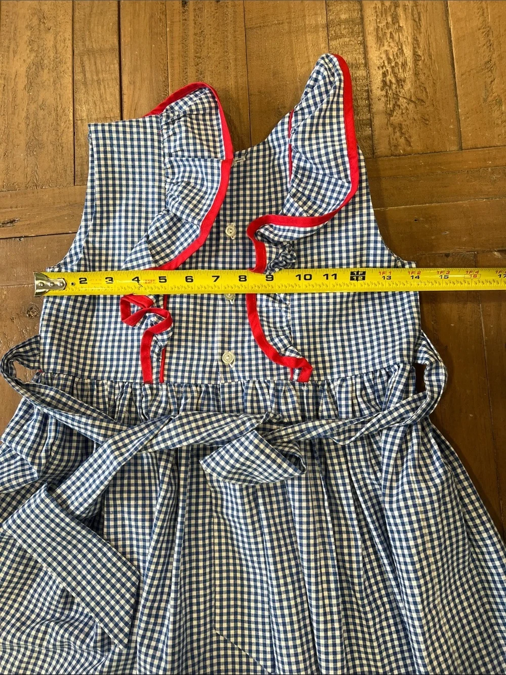 Boutique blue checkered ruffle shoulder dress girls 5-6 years Americana